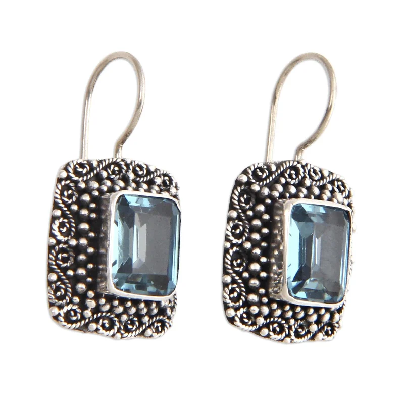 Handmade Sterling Silver 'Java Skies' Blue Topaz Earrings (Indonesia) - 1.1L0.6W