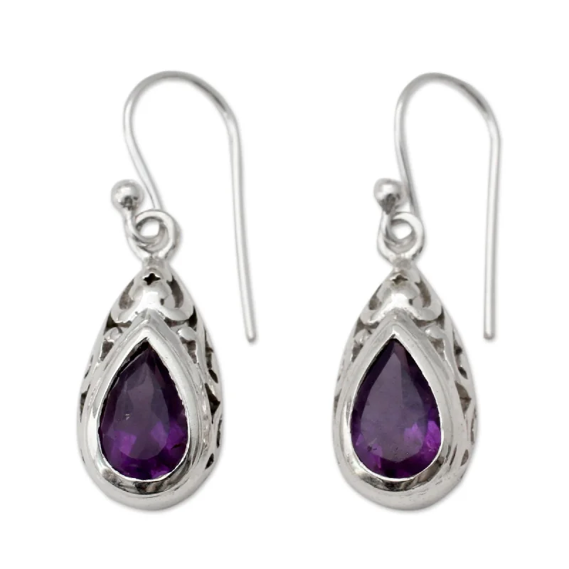 Handmade Sterling Silver 'Mughal Adoration' Amethyst Earrings (India)