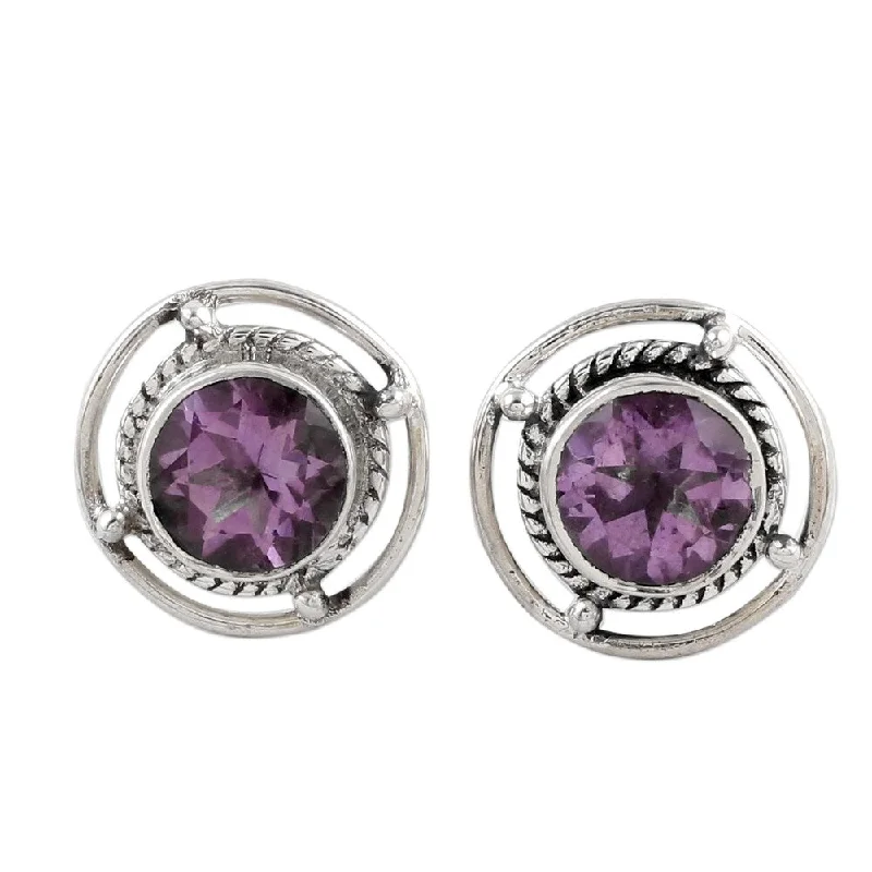 Handmade Sterling Silver Purple Wheels Amethyst Earrings (India) - 0.4*0.4