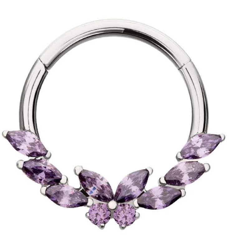 Laurel Butterfly Amethyst CZ Titanium Hinged Segment Ring