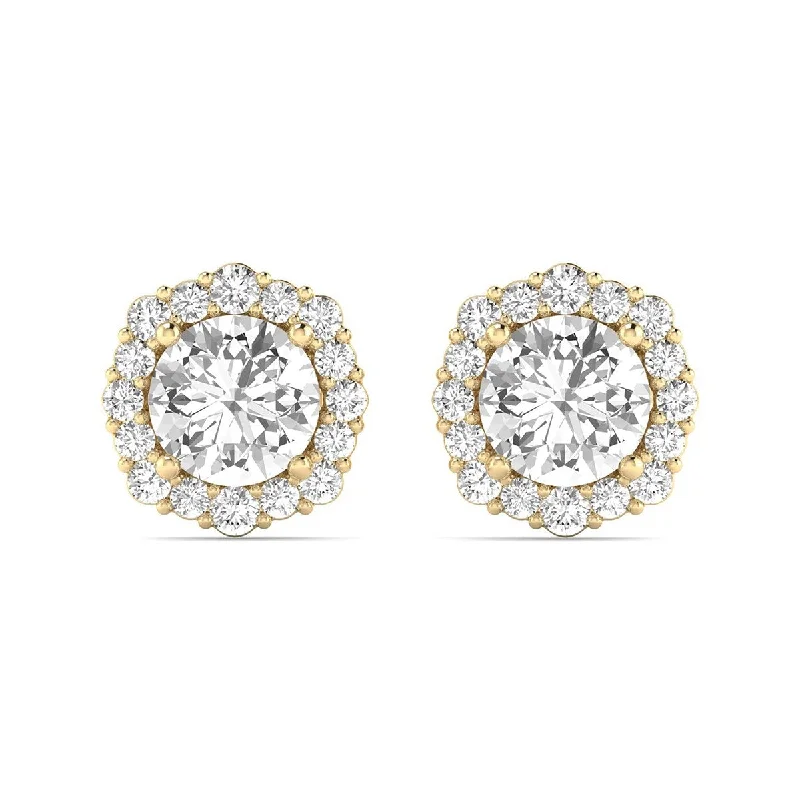 Marquee 3/4 Carat TW Floral Halo Diamond Stud Earrings in 14K Yellow Gold