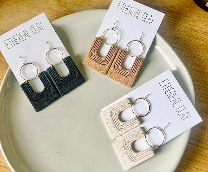 Neutral Boho Clay Earrings, Summer Style Earrings  