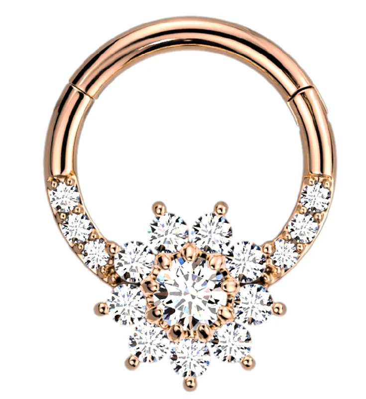 Rose Gold PVD Floret CZ Hinged Segment Ring