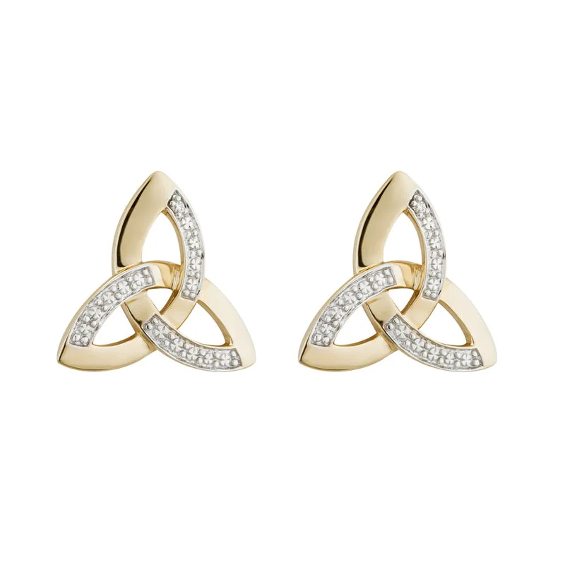 14K Two Tone Diamond Trinity Knot Stud Earrings