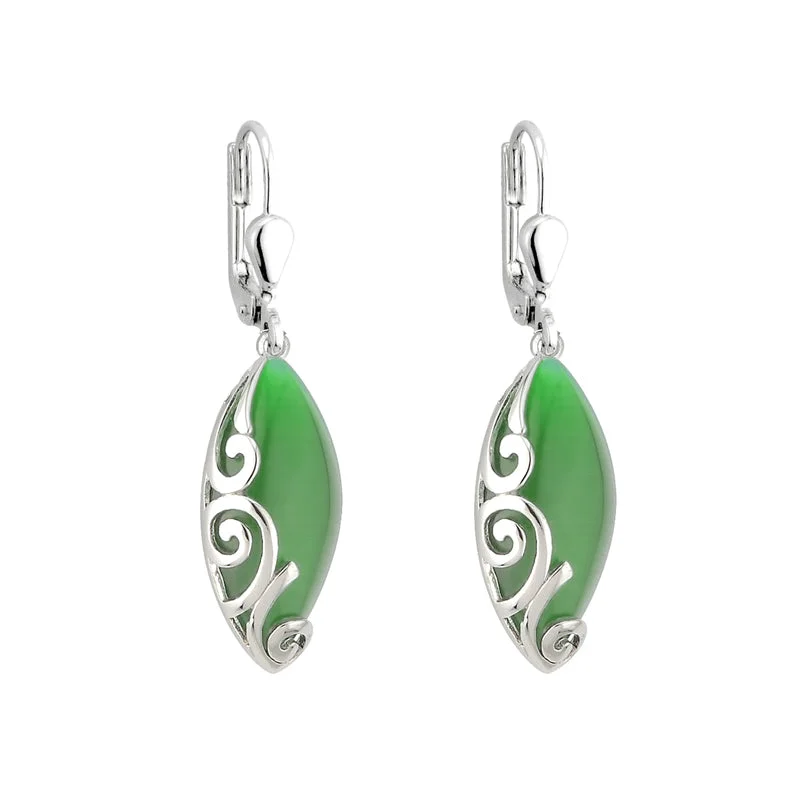 Green Cat Eye Celtic Drop Earrings