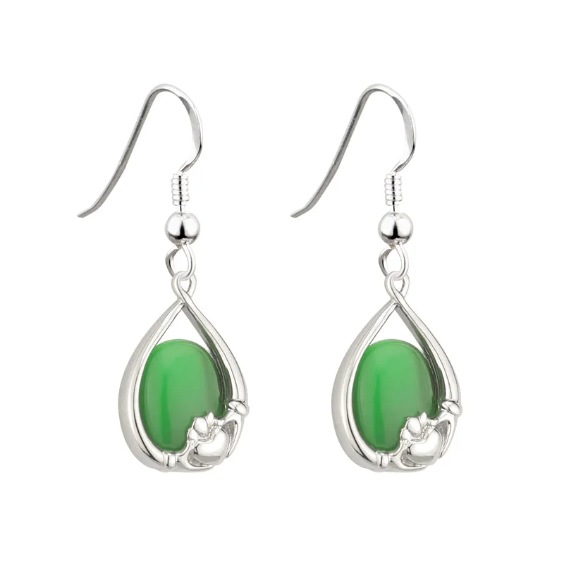 Green Cat Eye Claddagh Earrings