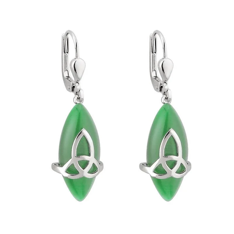 Plated Green Cat Eye Trinity Drop Earrings