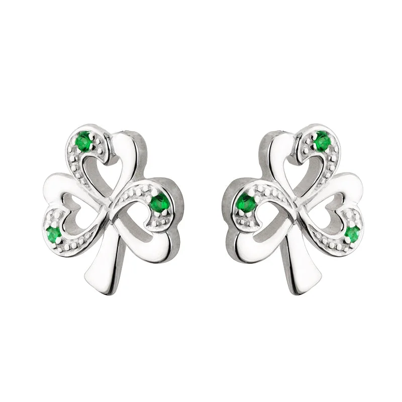 Silver Green Shamrock Earrings