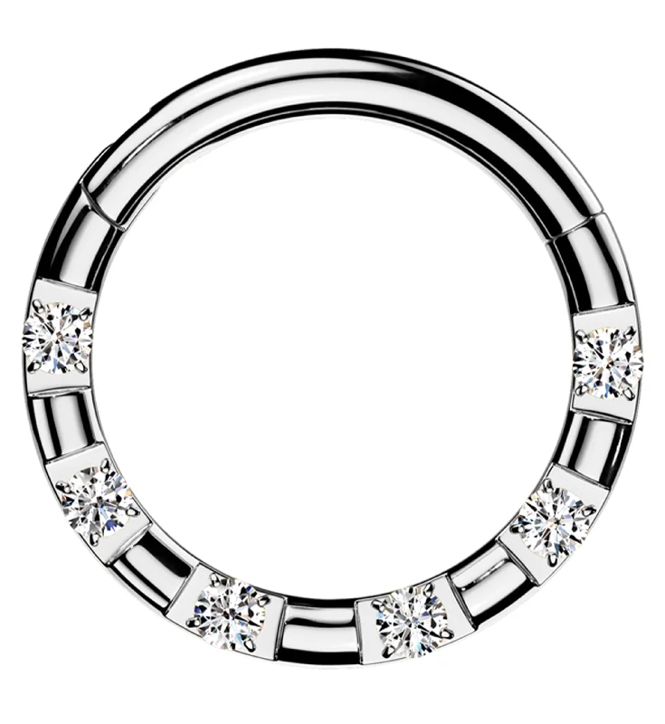 Spotted Round Clear CZ Stainless Steel Hinged Segment Ring