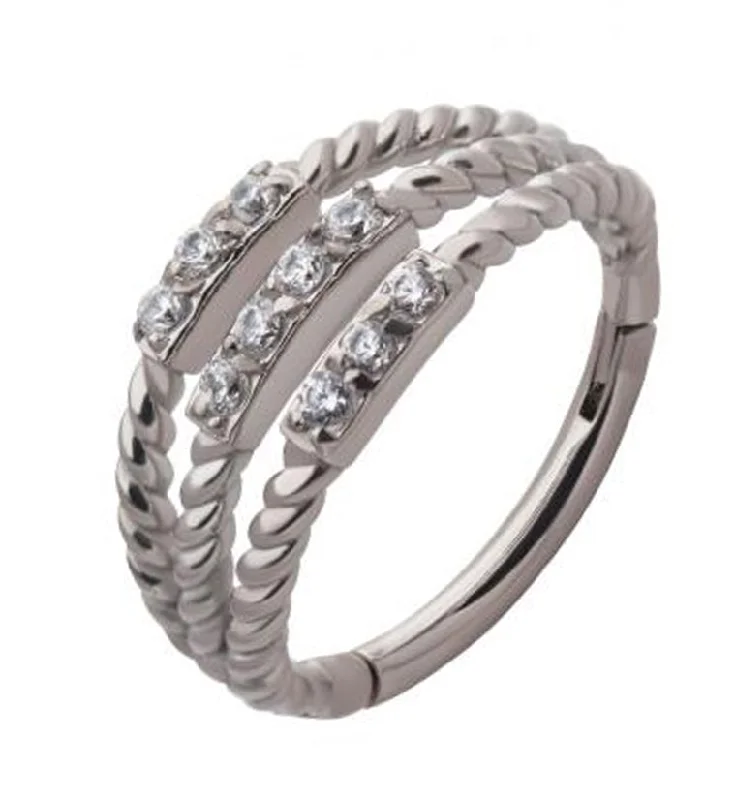 Stacked Twine CZ Hinged Segment Ring