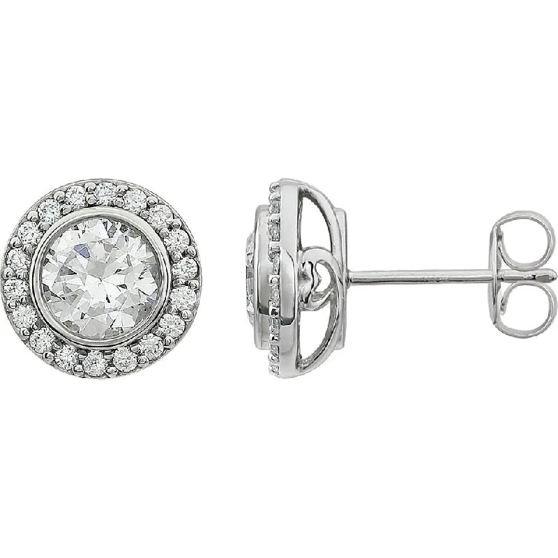 Sterling Silver 6 mm Round Cubic Zirconia Halo-Style Stud Earring for Women