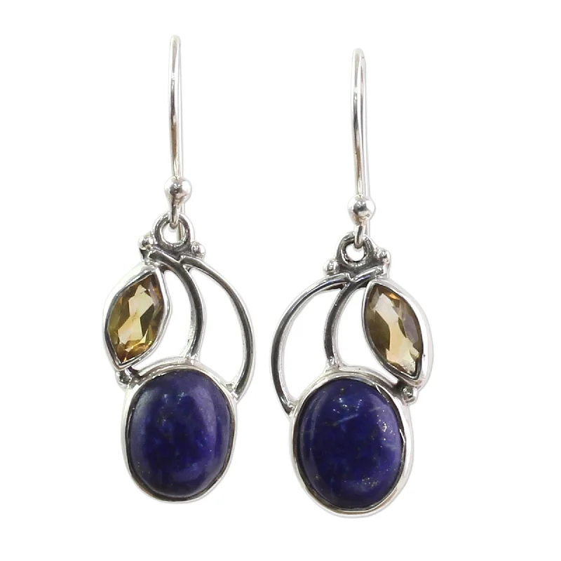 Sterling Silver 'Starry Beauties' Citrine Lapis Lazuli Earrings - 1.5L*0.5W