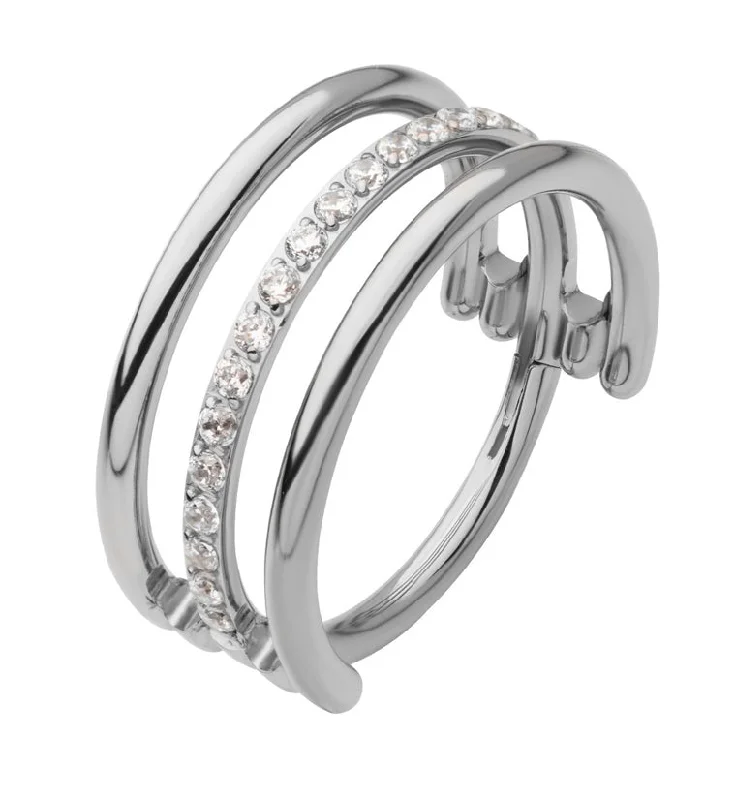 Triple Interval CZ Row Titanium Hinged Segment Ring