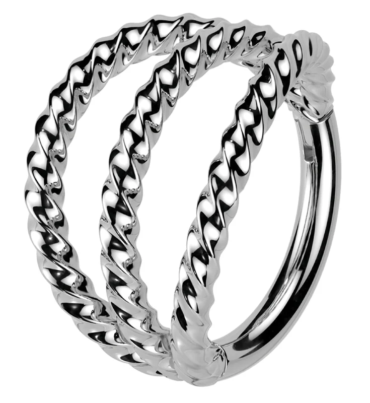 Triple Twist Row Stainless Steel Hinged Segment Ring