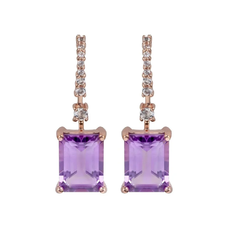 Viducci 10k Rose Gold Emerald-Cut Amethyst and White Topaz Dangle Earrings