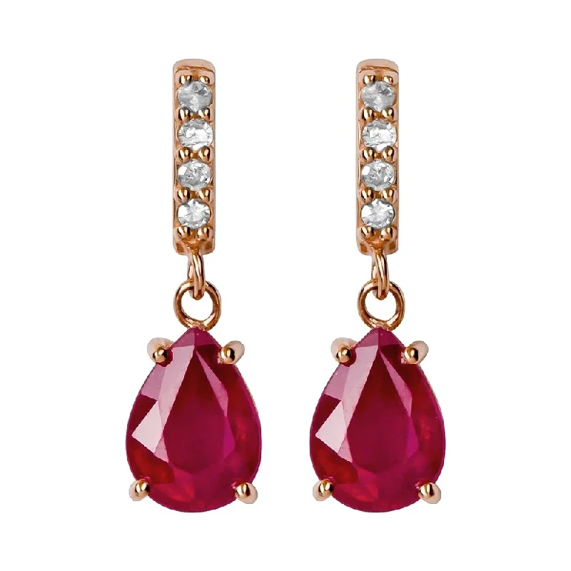 Viducci 10k Rose Gold Genuine Pear-Shape Ruby and Diamond Drop-Dangle Earrings