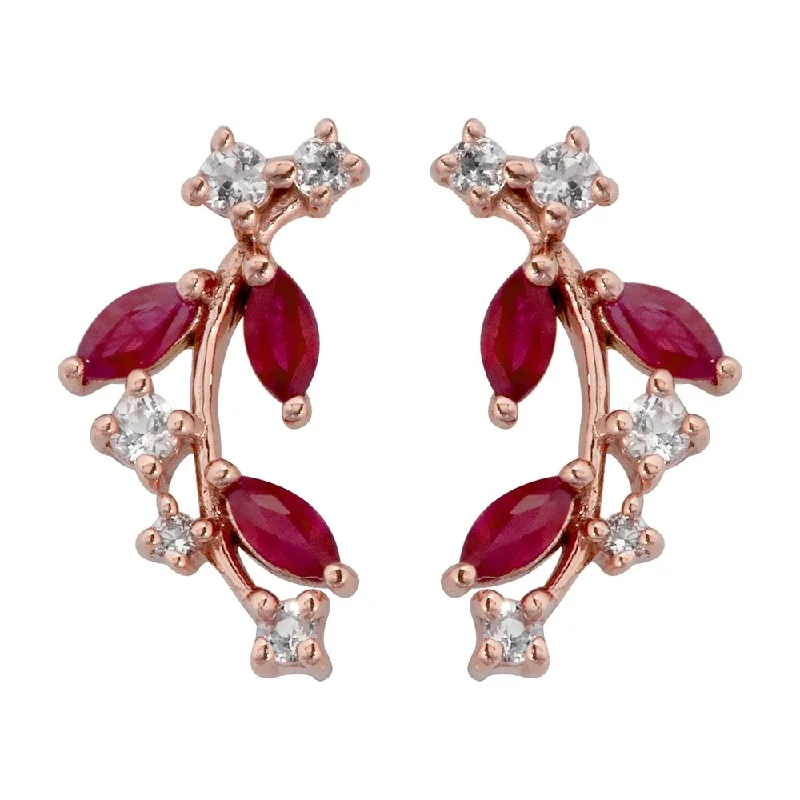 Viducci 10k Rose Gold Genuine Ruby and White Topaz Crescent Earrings