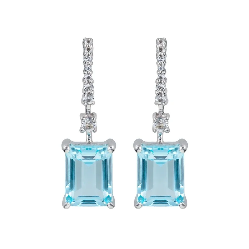 Viducci 10k White Gold Emerald-Cut Blue Topaz and White Topaz Dangle Earrings