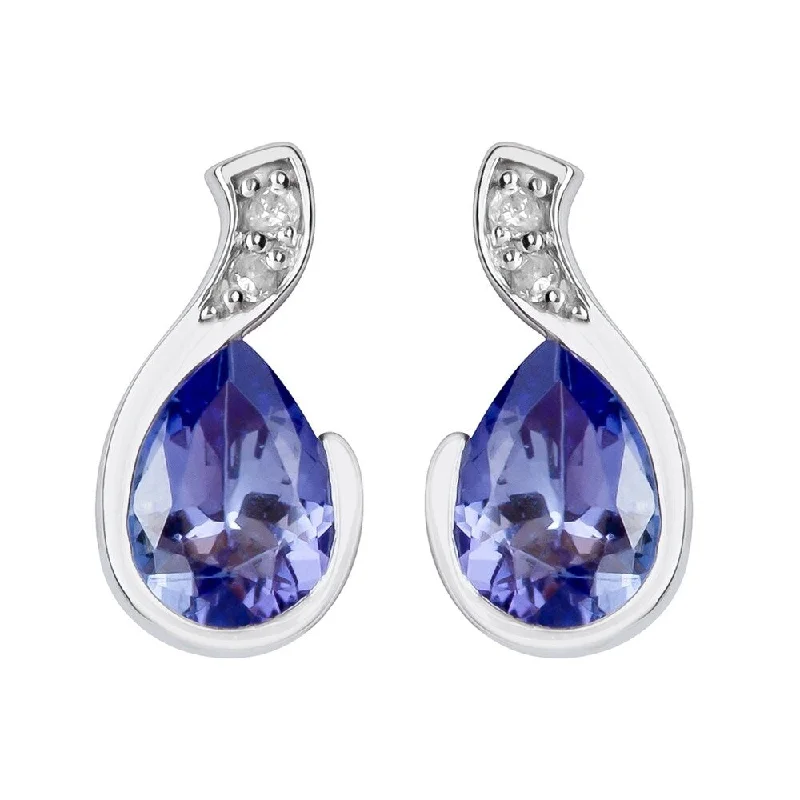 Viducci 10k White Gold Genuine Pear-Shape Tanzanite and Diamond Earrings