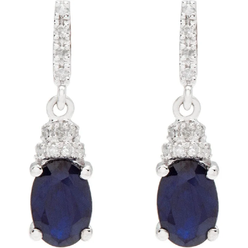 Viducci 10k White Gold Oval Gemstone and 1/8ct TDW Diamond Drop Earrings (G-H, I1-I2)