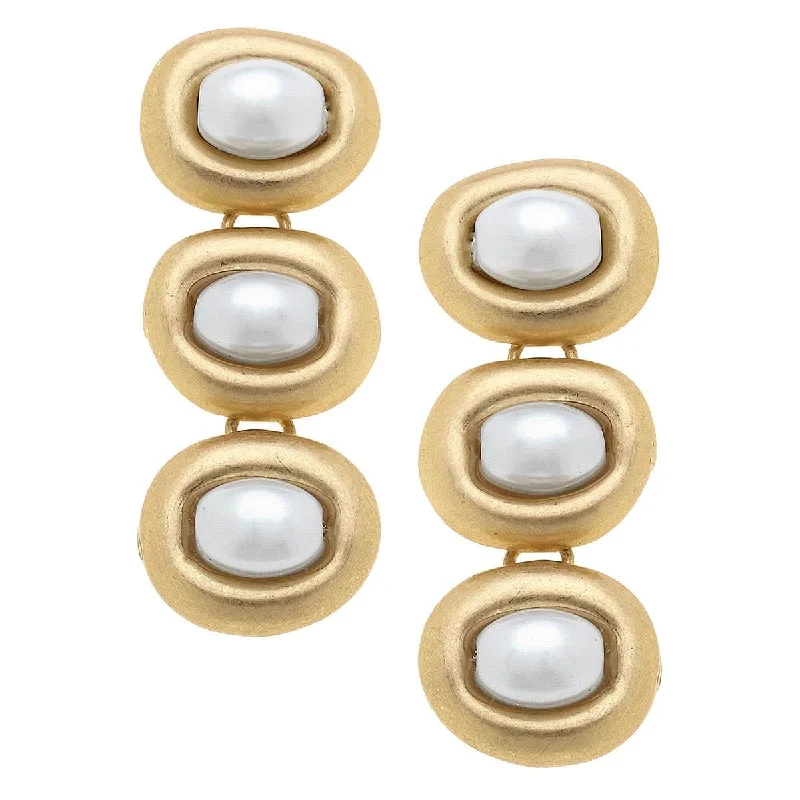 Pearl Earrings in Worn Gold + Ivory