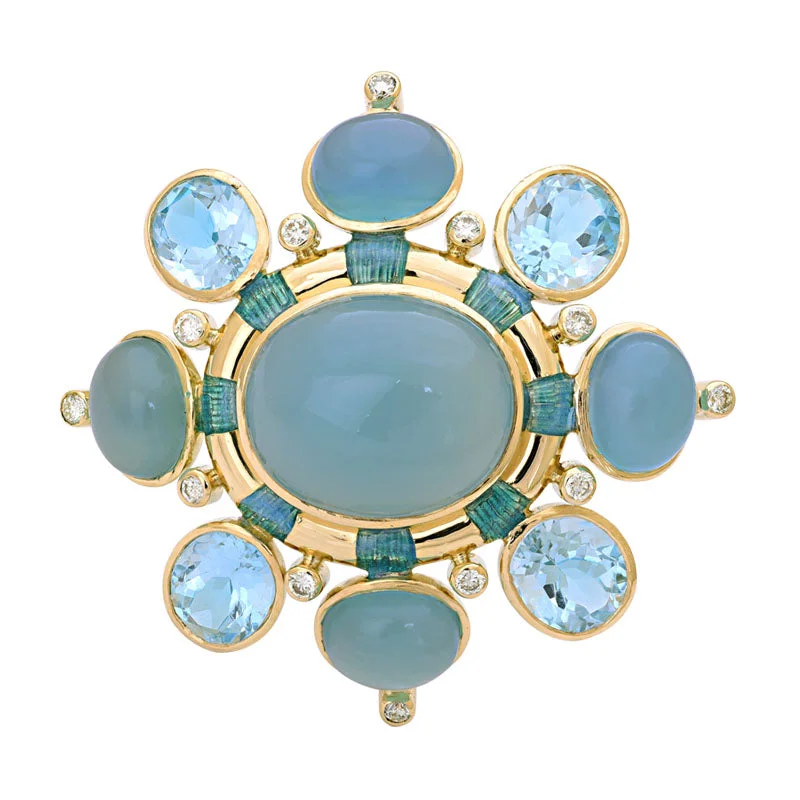 Brooch- Chalcedony, Blue Topaz and Diamond (Enamel)