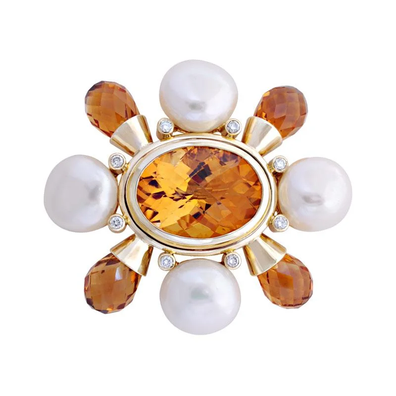 Brooch - Citrine, Pearl and Diamond