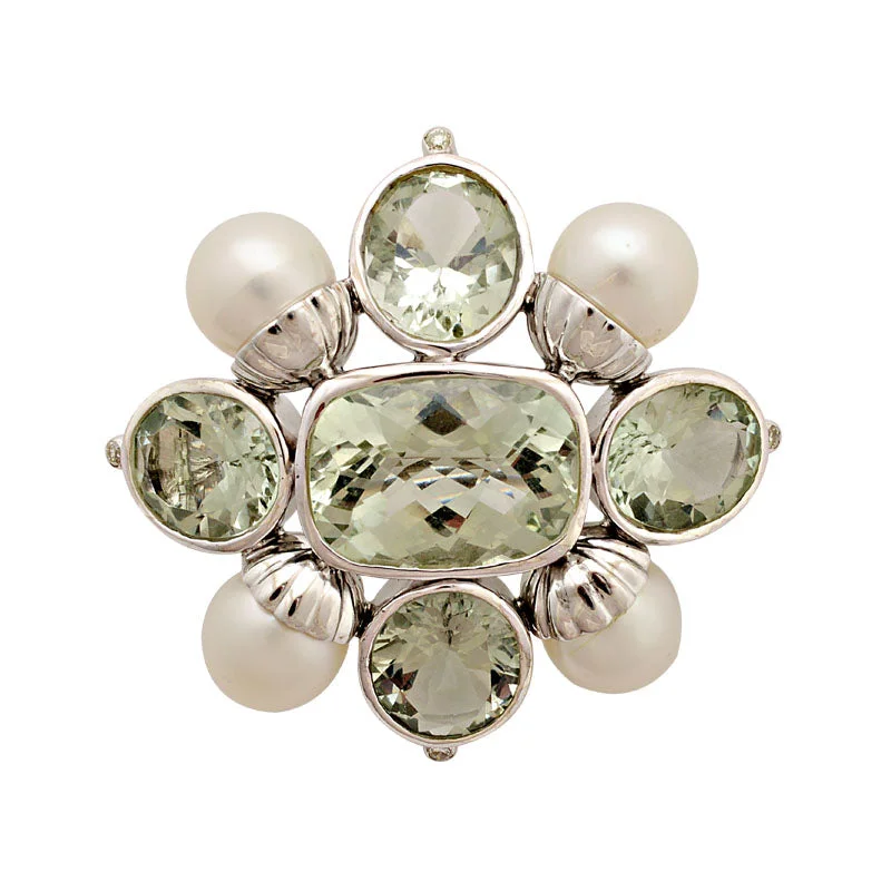 Brooch-Green Quartz, South Sea Pearl and Diamond