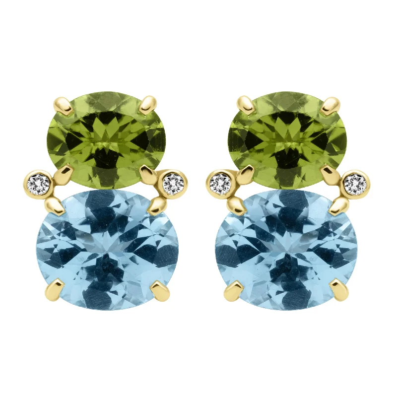 Earrings - Blue Topaz, Peridot And Diamond