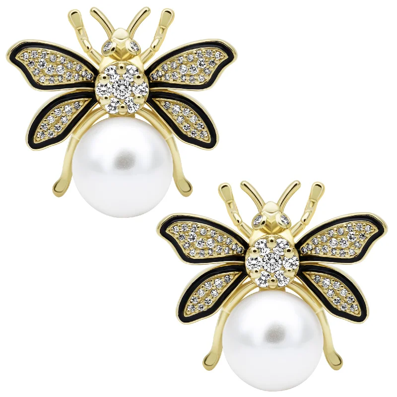 Earrings - Freshwater Pearl, Diamond (Enamel)