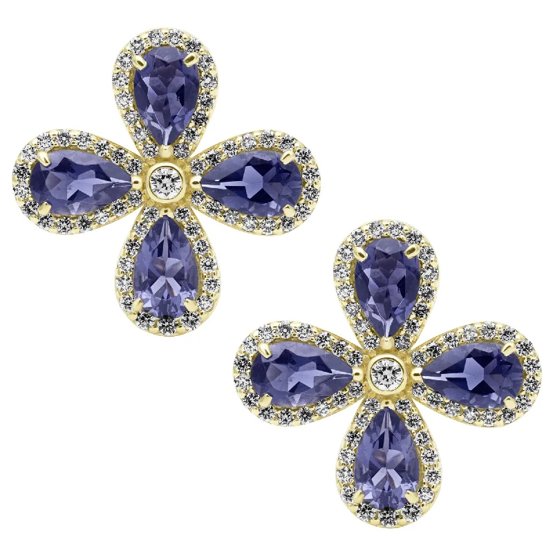 Earrings - Iolite And Diamond