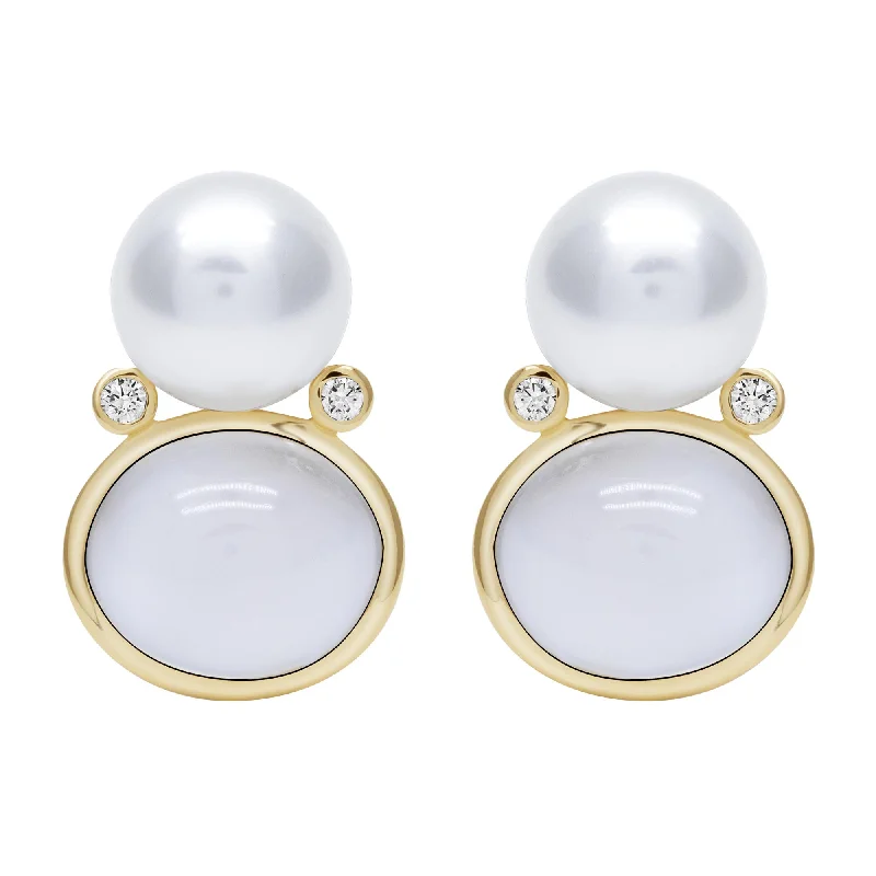 Earrings - Moonstone, Southsea Pearl And Diamond