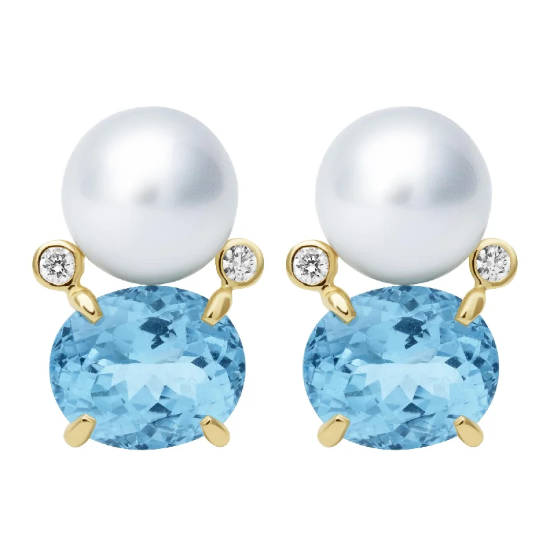 Earrings - Southsea Pearl, Bluetopaz And Diamond