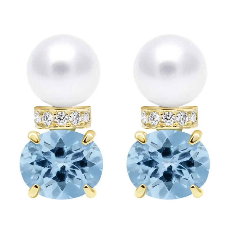 Earrings - Southsea Pearl, Bluetopaz And Diamond